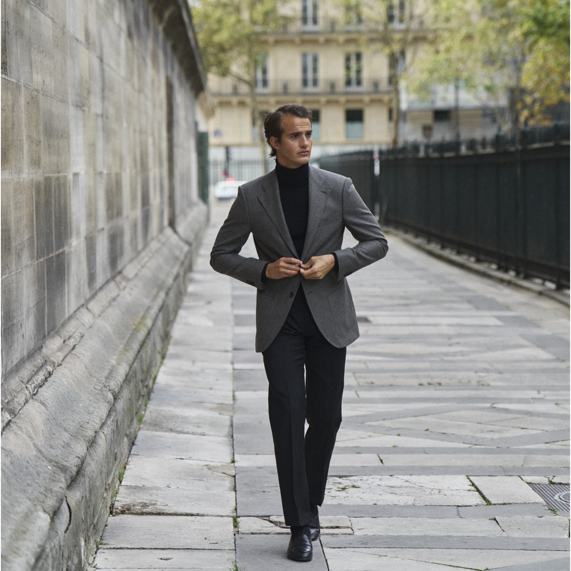 Costume en flanelle gris marron