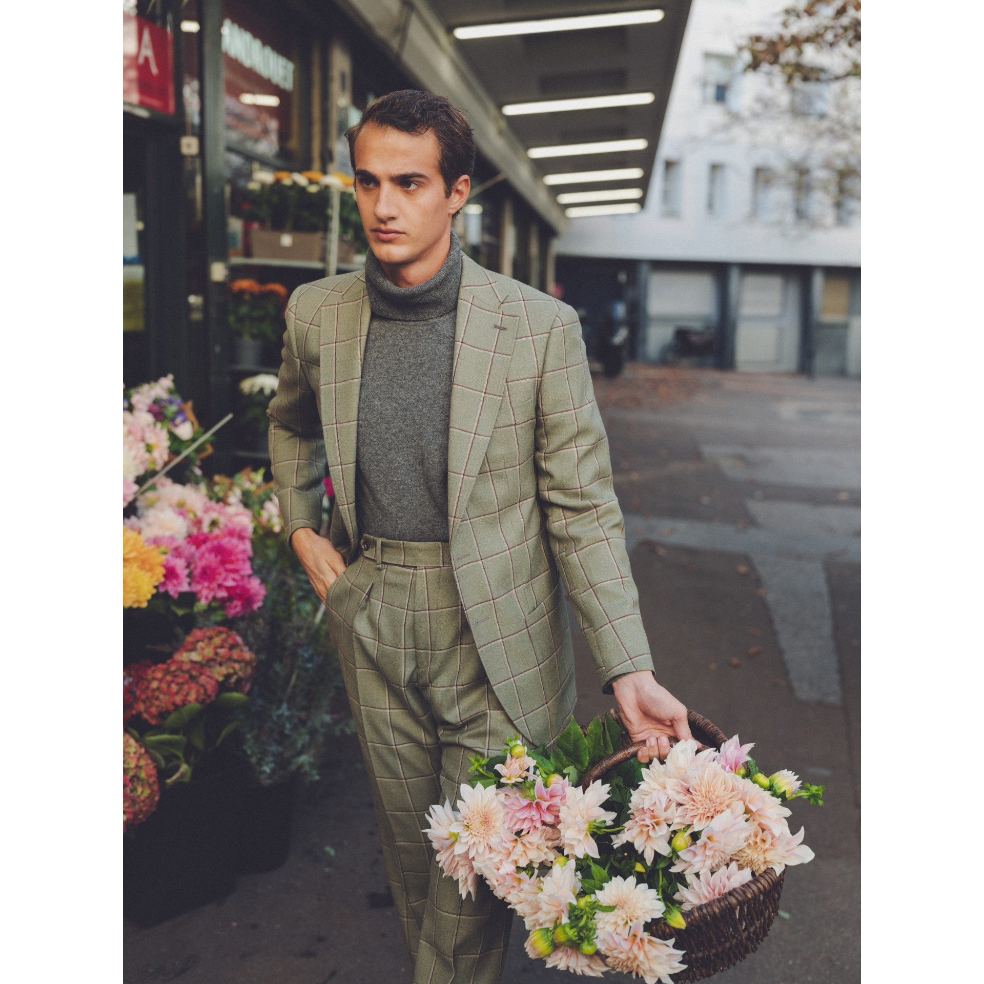 Costume vert à carreaux Marron