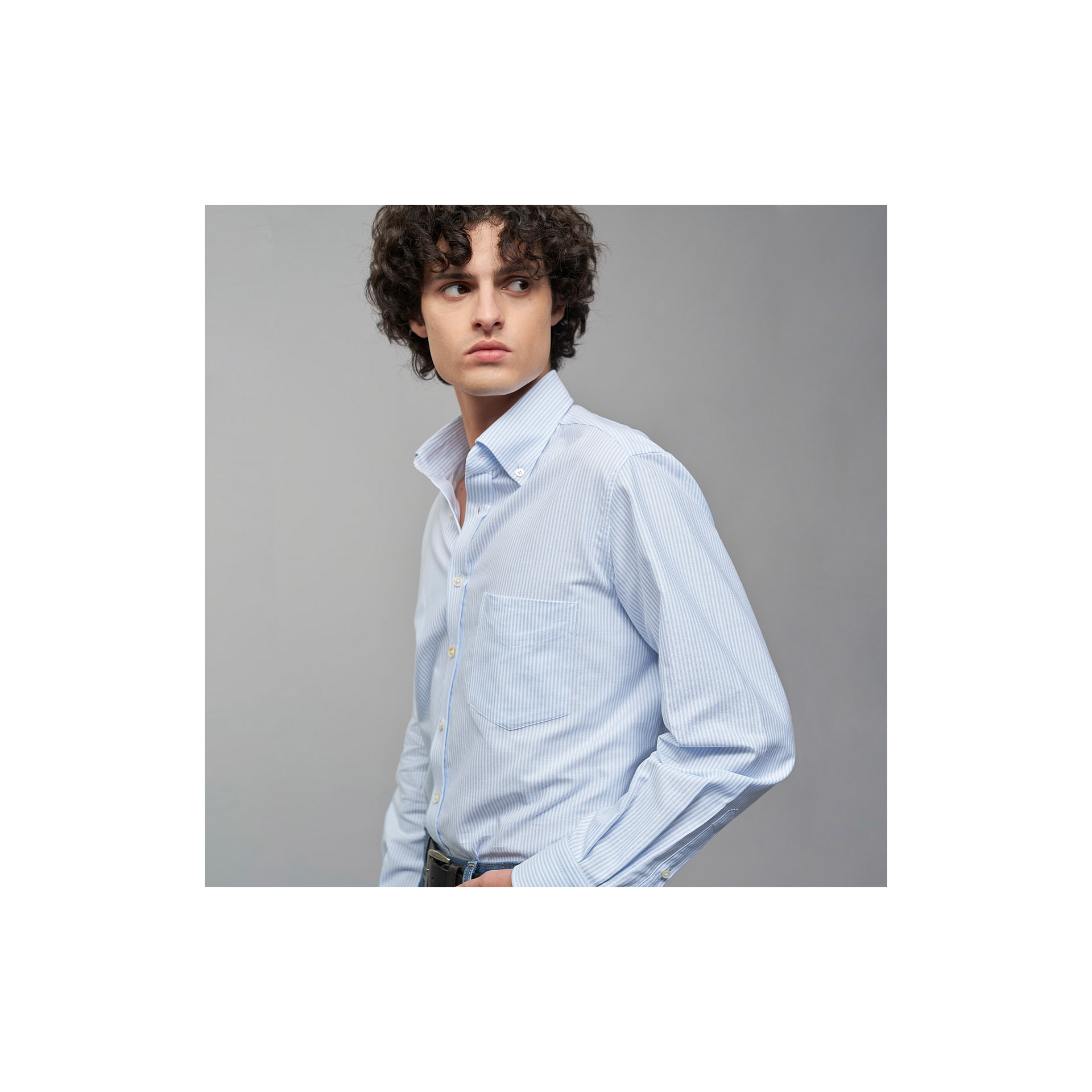 Chemise Oxford Rayé Bleu Ciel et Blanc