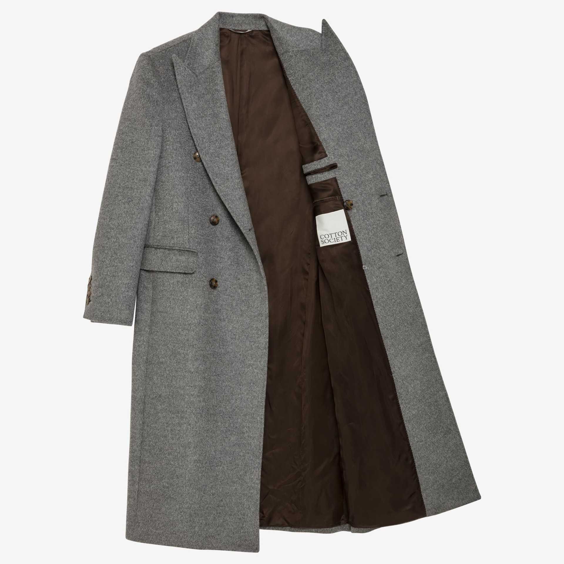 Manteau croisé gris en poil de chameau