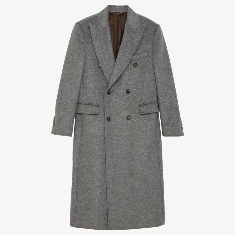 Manteau croisé gris en poil de chameau