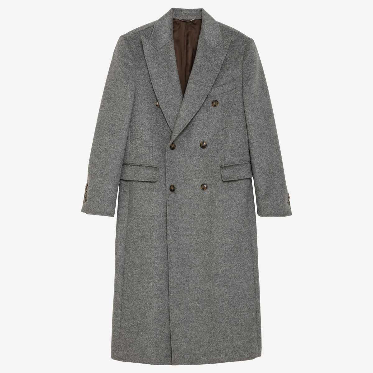 Manteau croisé gris en poil de chameau