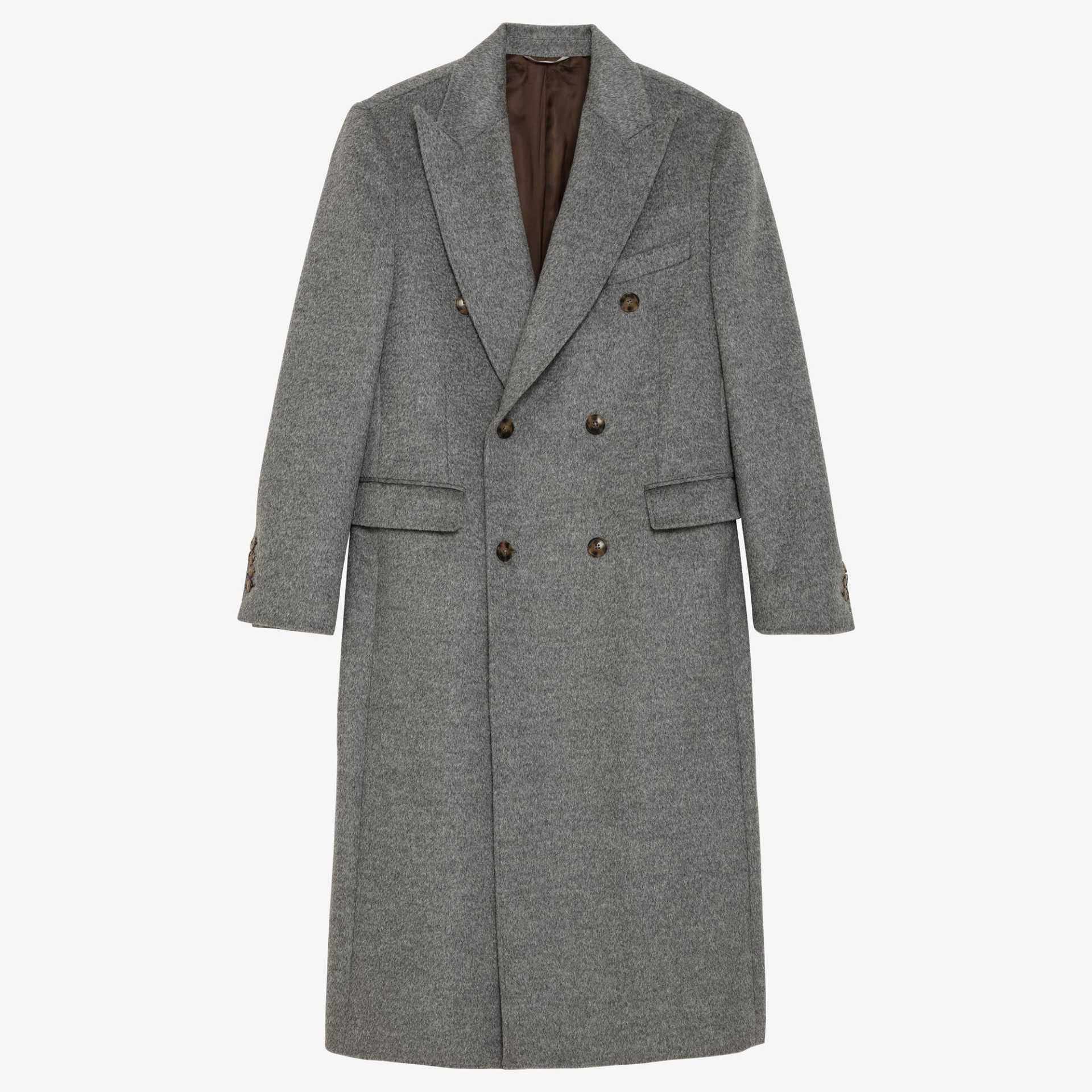 Manteau croisé gris en poil de chameau
