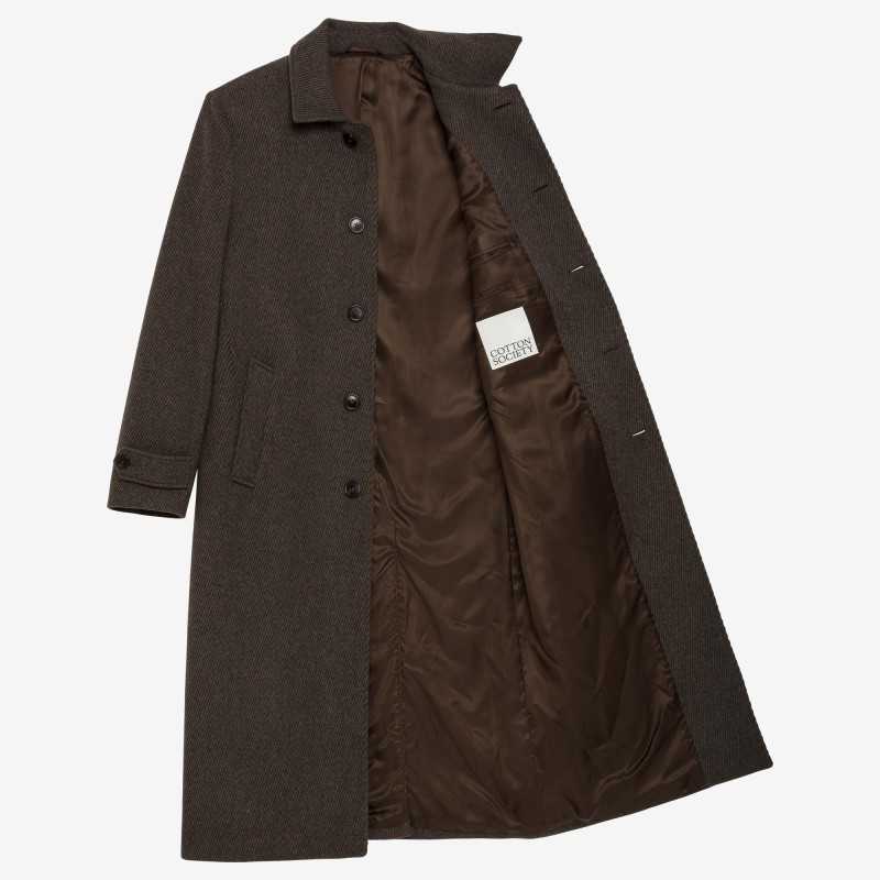 Manteau marron laine sergée col chemise carcoat