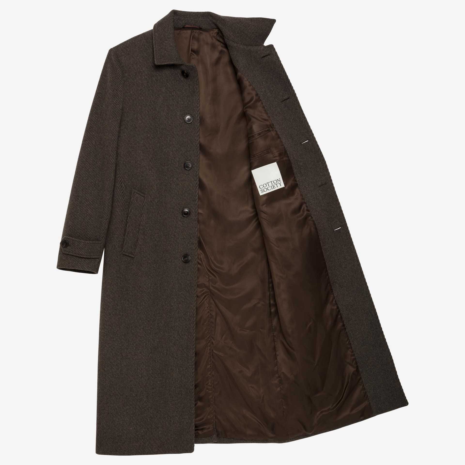 Manteau marron laine sergée col chemise carcoat