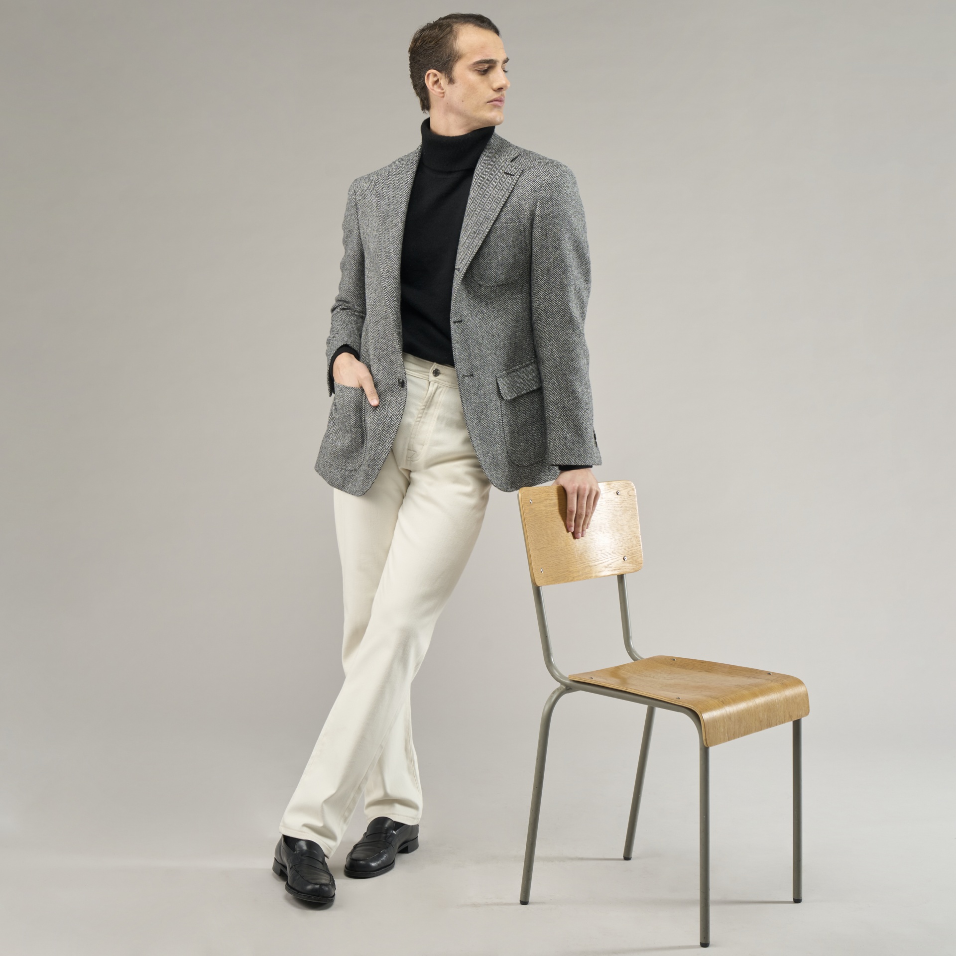 Veste Tweed à Chevrons gris